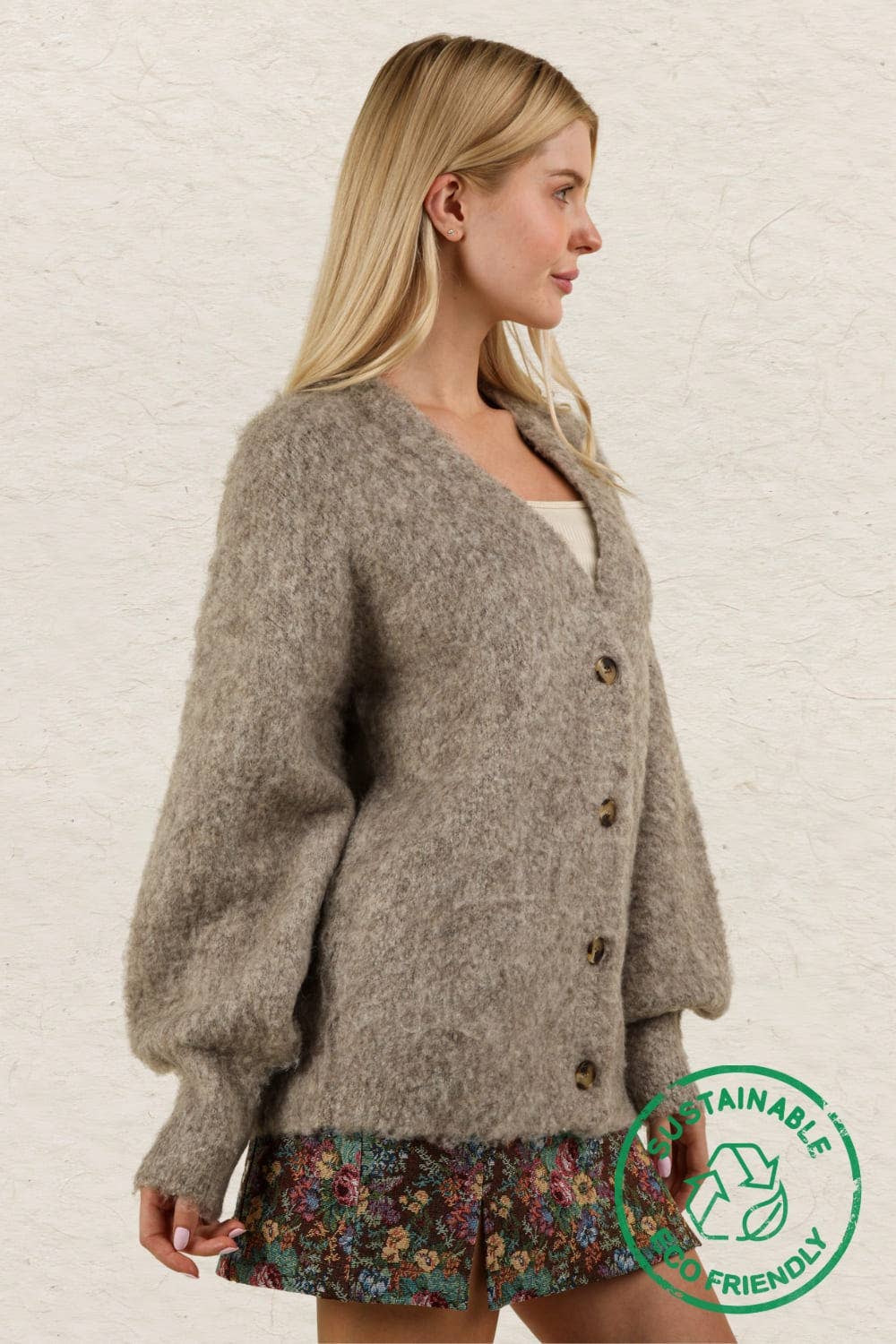 12W3180V-ECO Mohair Button Down Soft Knit Sweater Cardigan: PINK / S-M-L/2-2-2