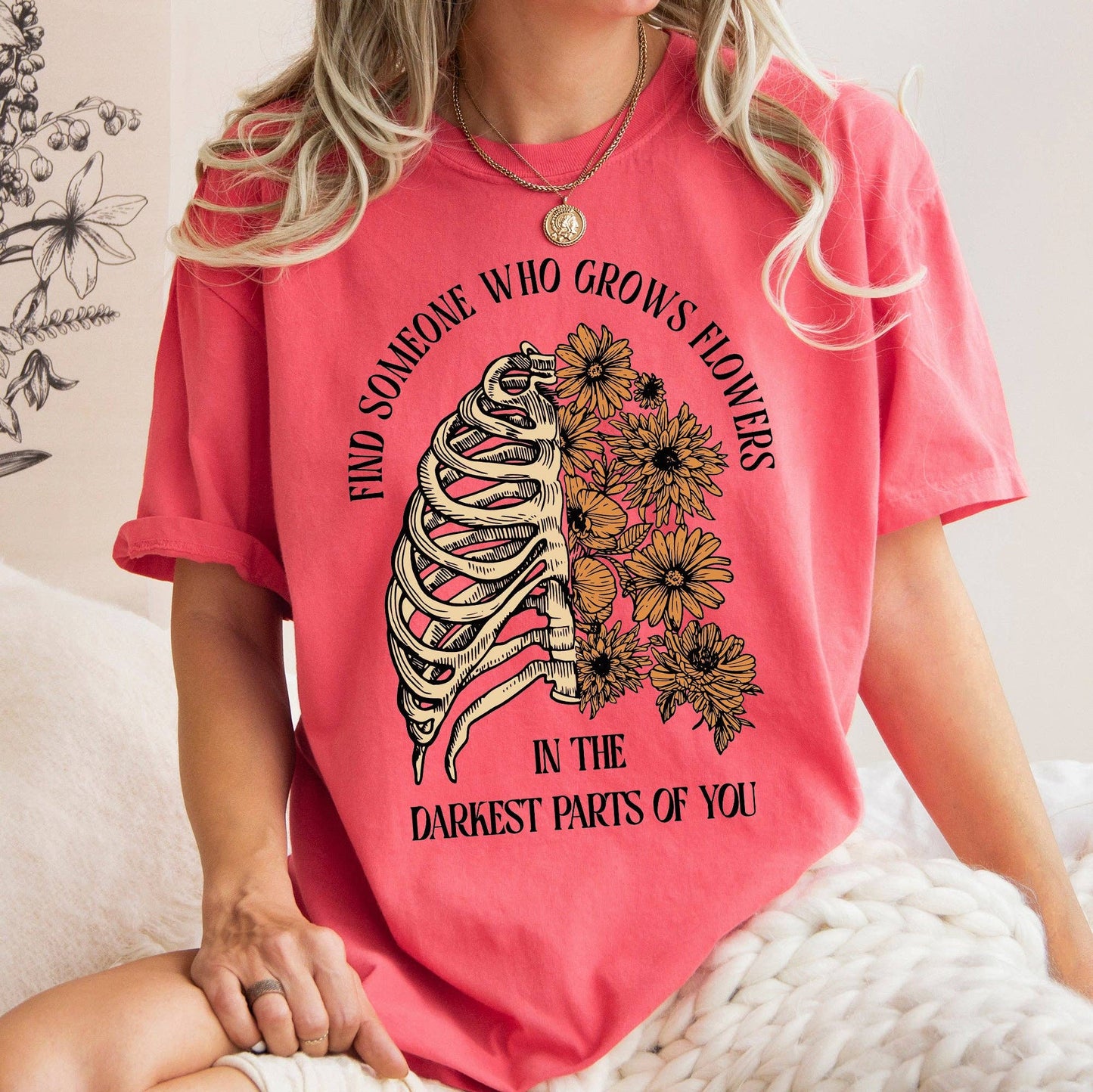 Find Someone Who Grows Flowers, Skeleton, Cowgirl, Tshirt: Medium / Pepper Dark Gray