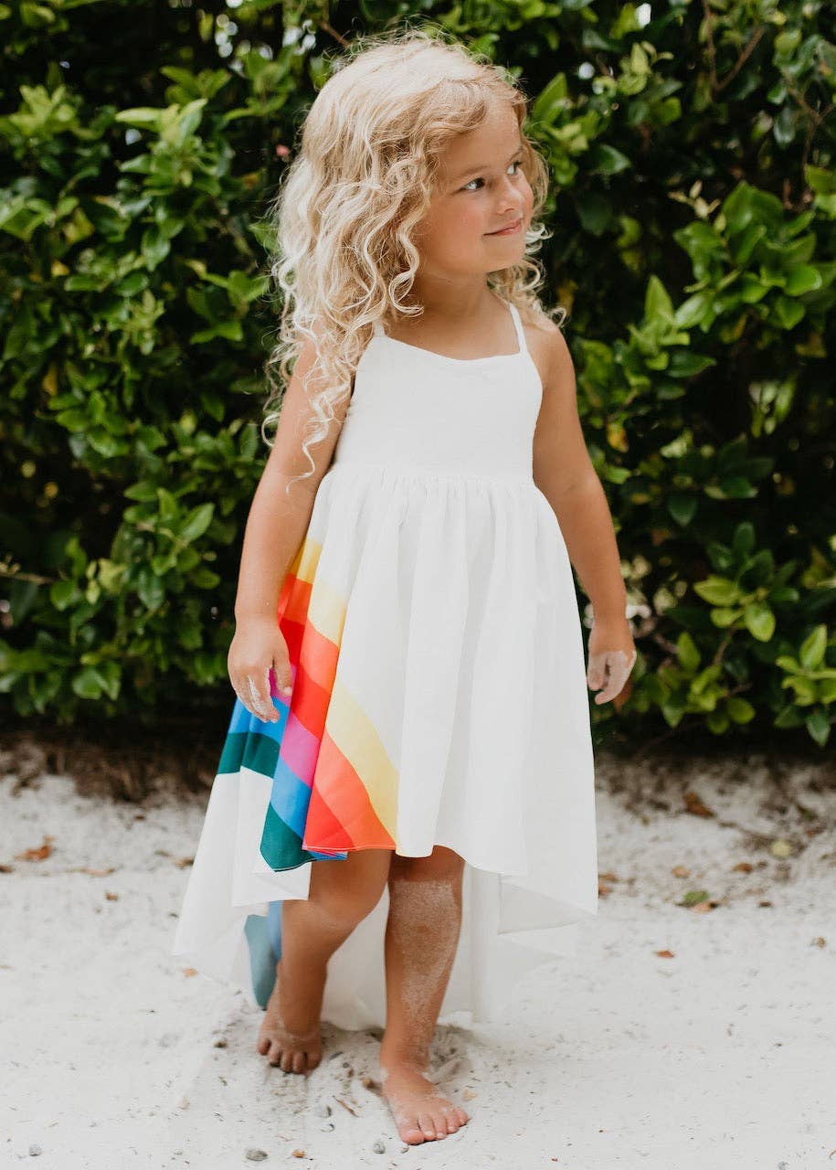 Kids Vivid Rainbow Halter Hi Lo Summer Dress: 7/8