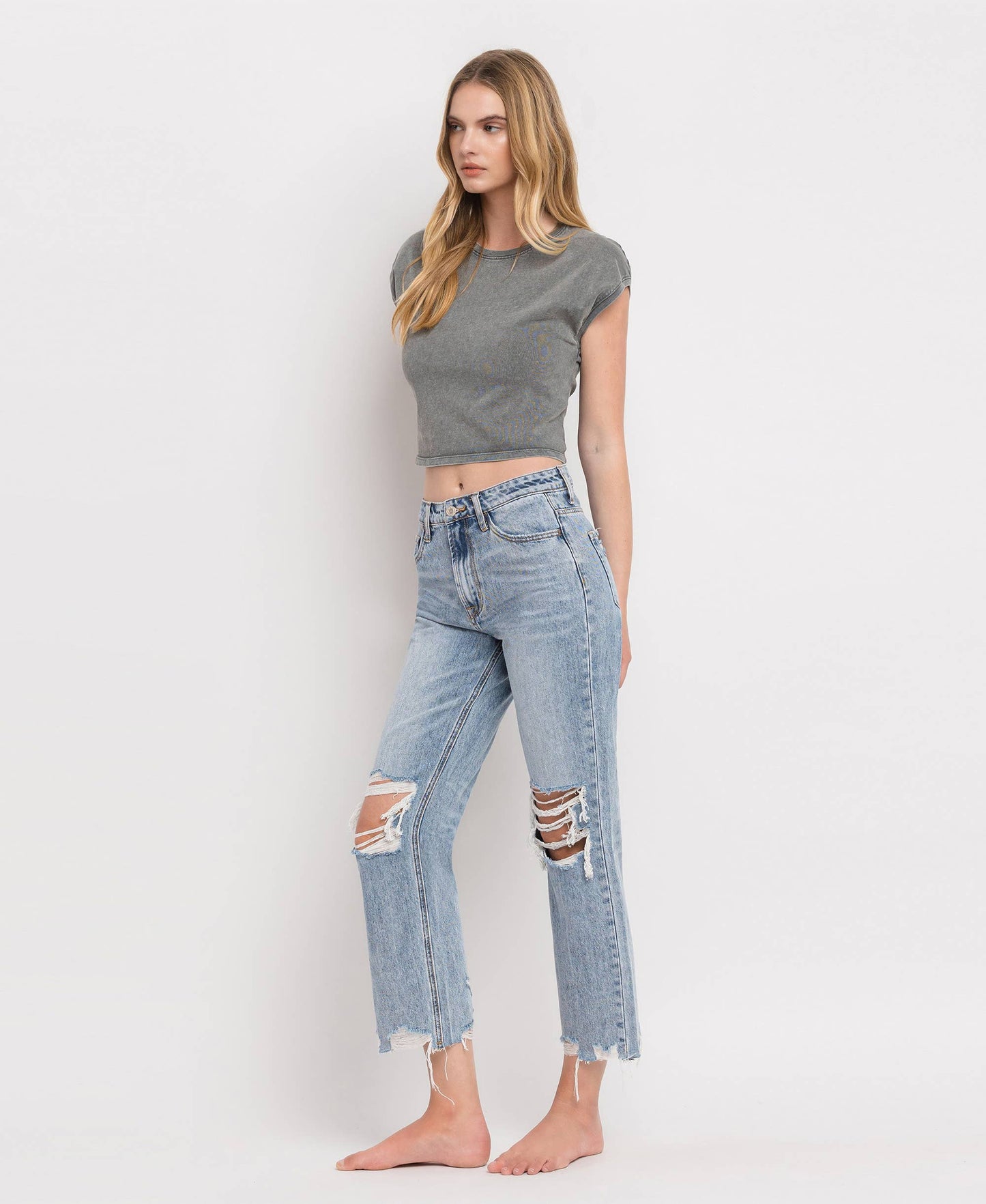 SUPER HIGH RISE CROP STRAIGHT JEANS V2404: BLUE MELODY / 25