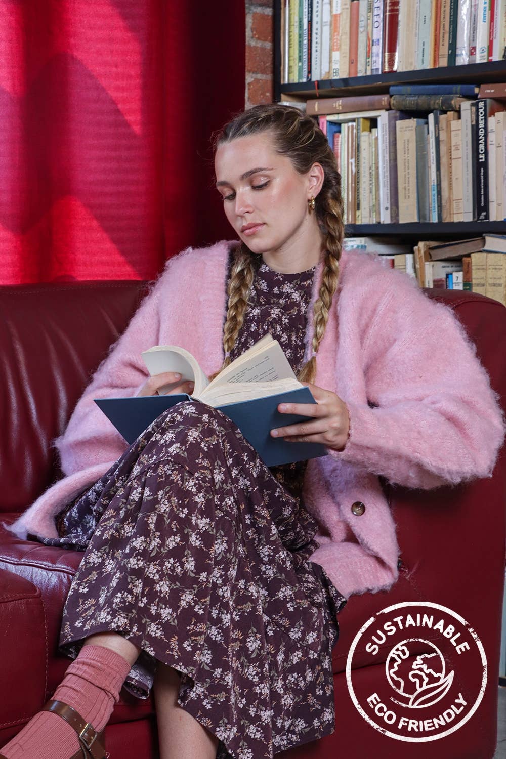 12W3180V-ECO Mohair Button Down Soft Knit Sweater Cardigan: PINK / S-M-L/2-2-2