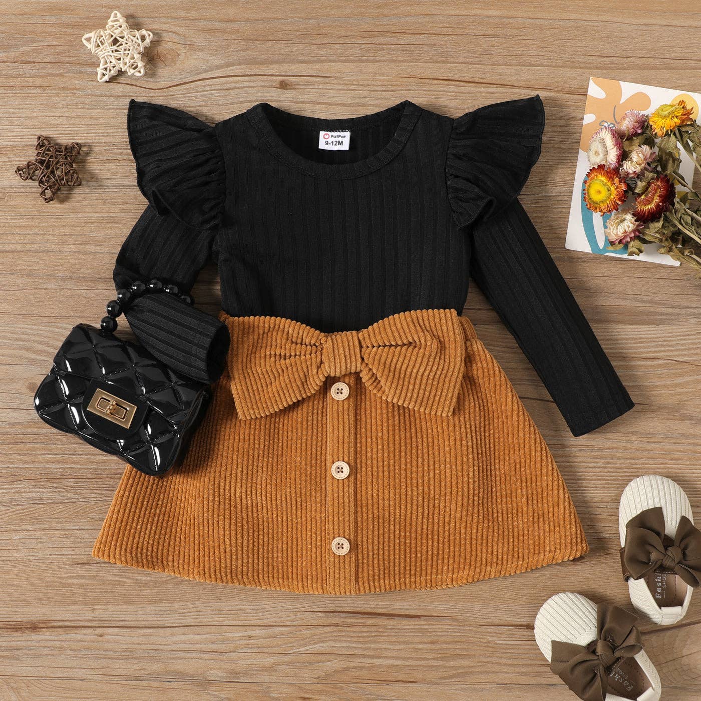 2pcs Baby Girl Rib Knit Ruffled Top and Corduroy Skirt Set: Red / 18-24 Months