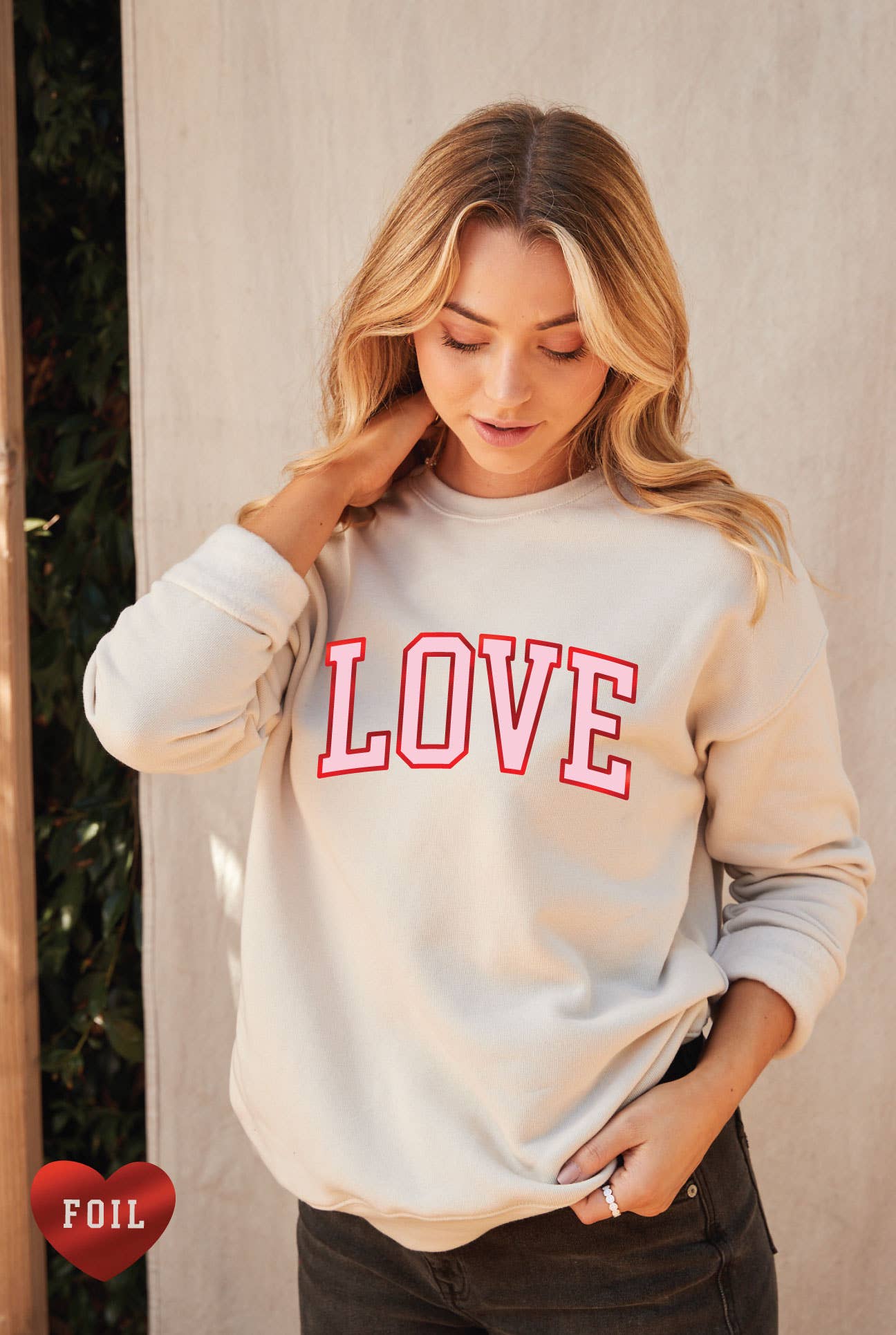 LOVE FOIL Graphic Sweatshirt: L / ROSE