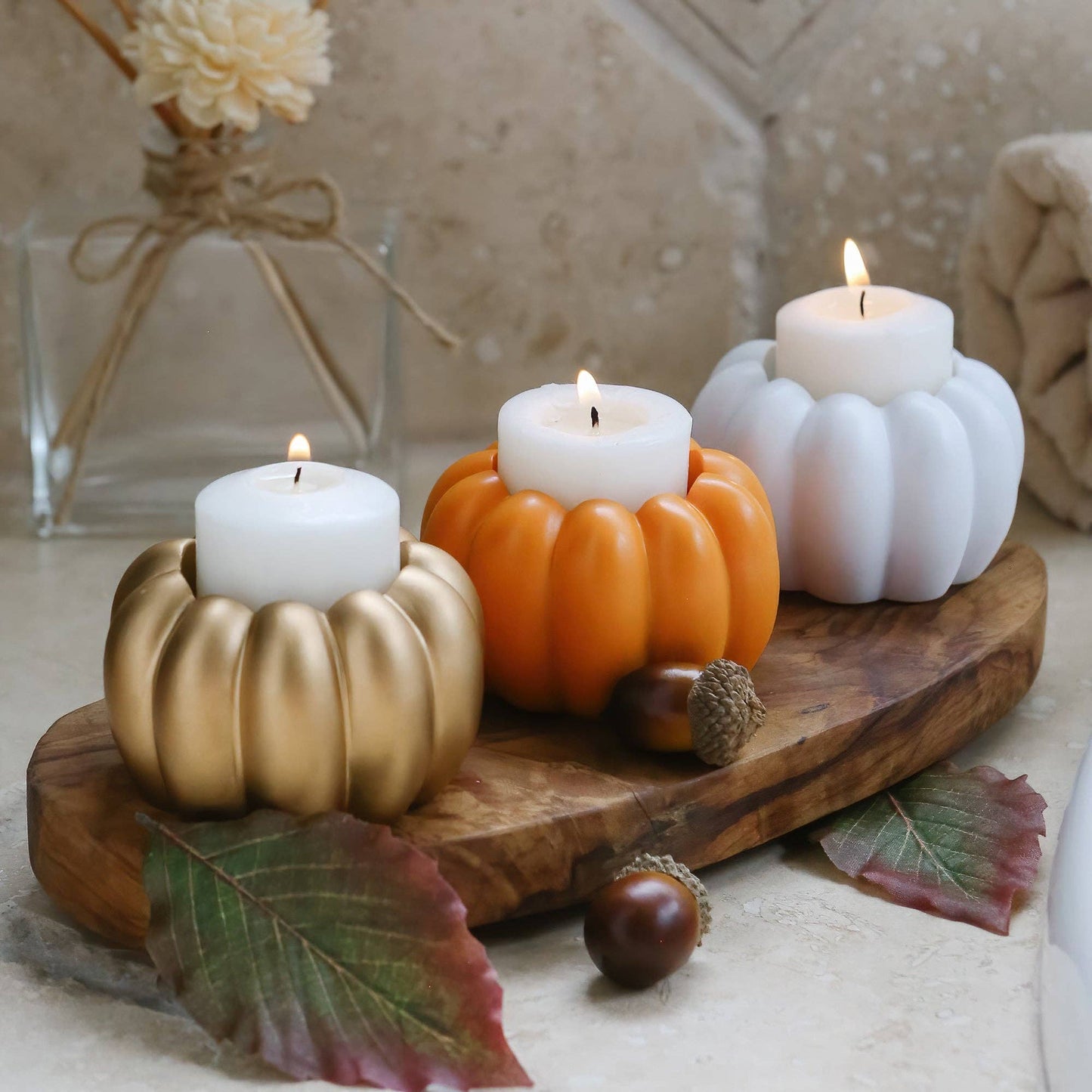 2-in-1 Pumpkin Tealight/Candlestick Holder (Set of 6) - Orange