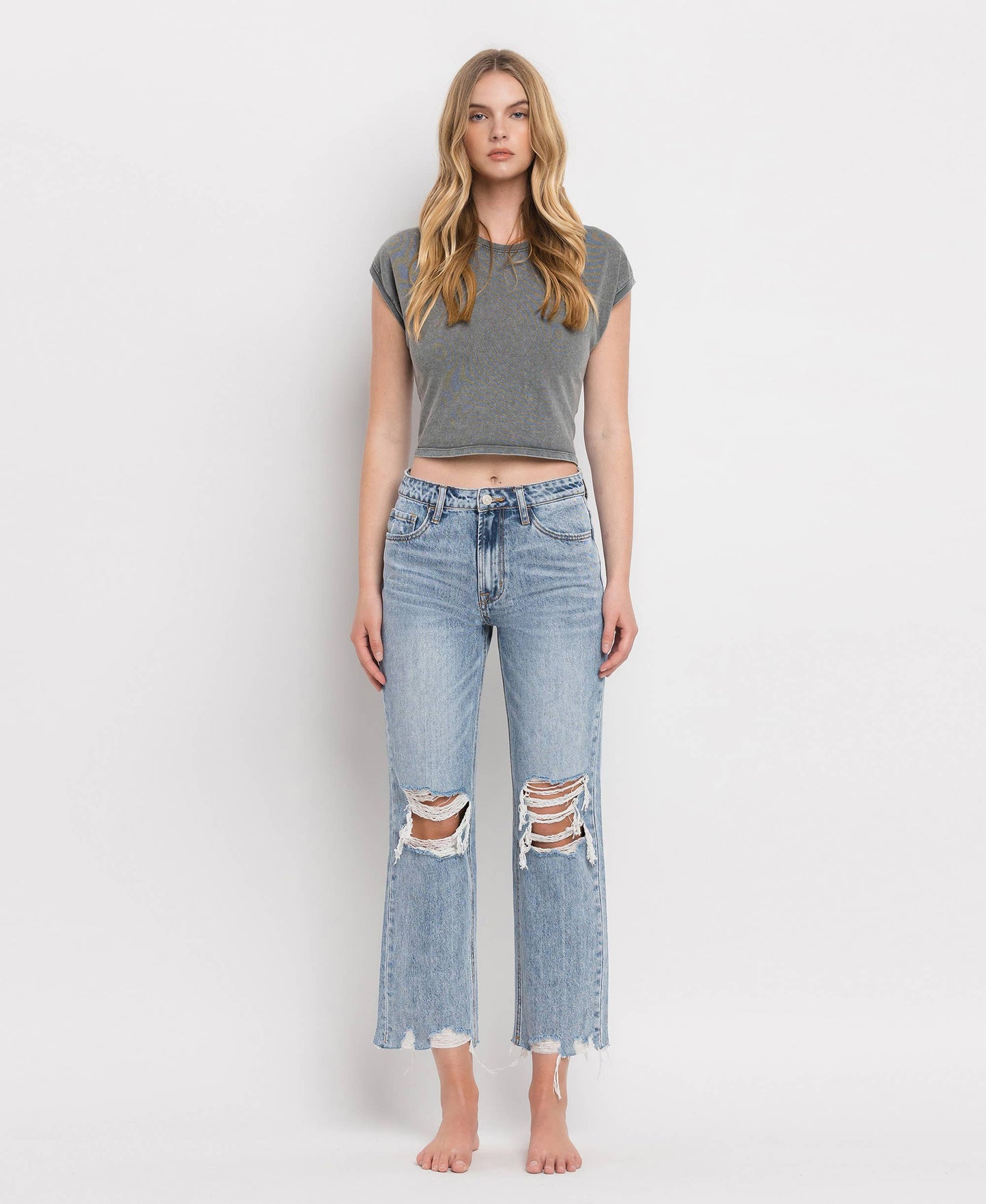 SUPER HIGH RISE CROP STRAIGHT JEANS V2404: BLUE MELODY / 25