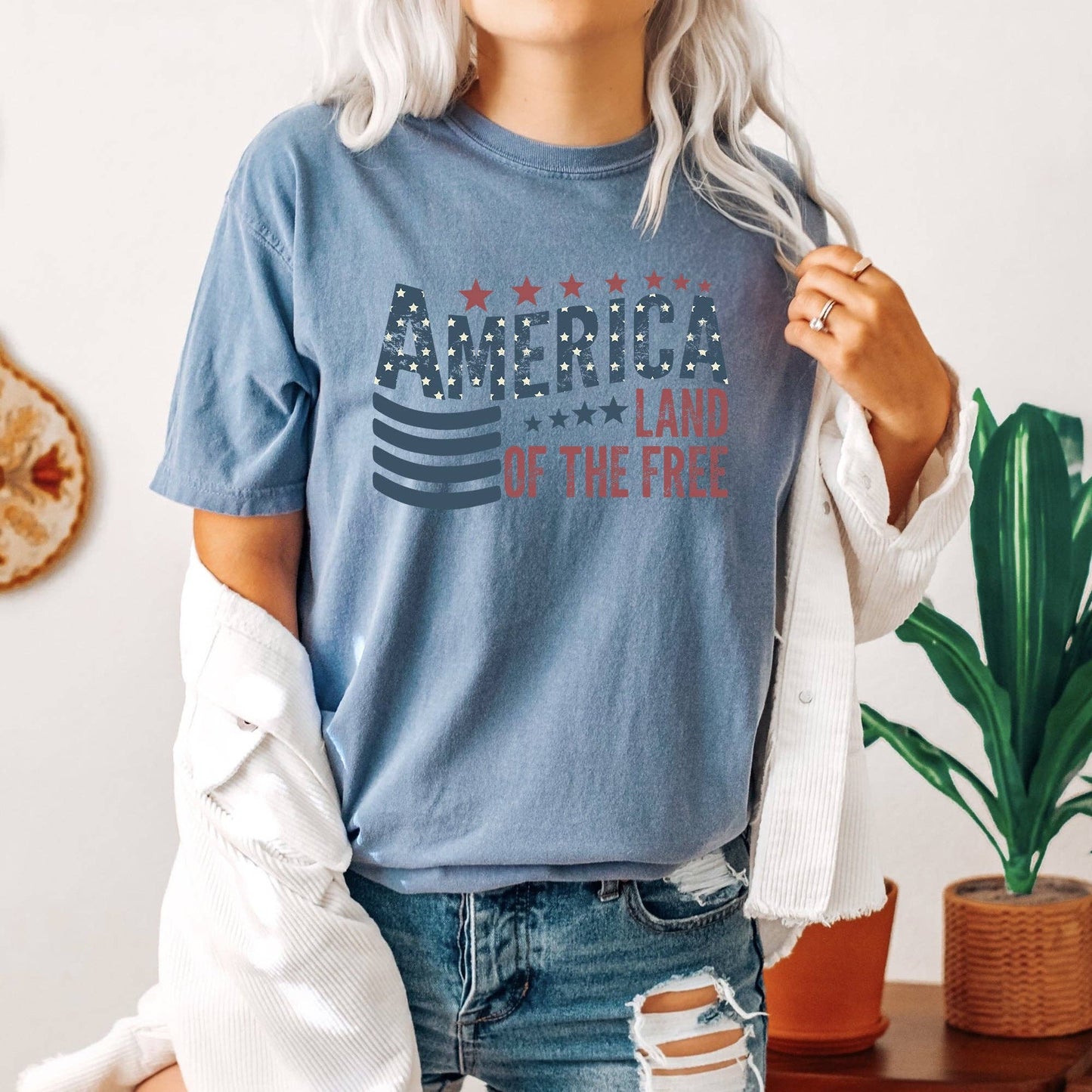 America, Flag, Land Of The Free, Patriotic, USA, Vintage, Comfort Colors Tshirt: XL / Ivory Cream