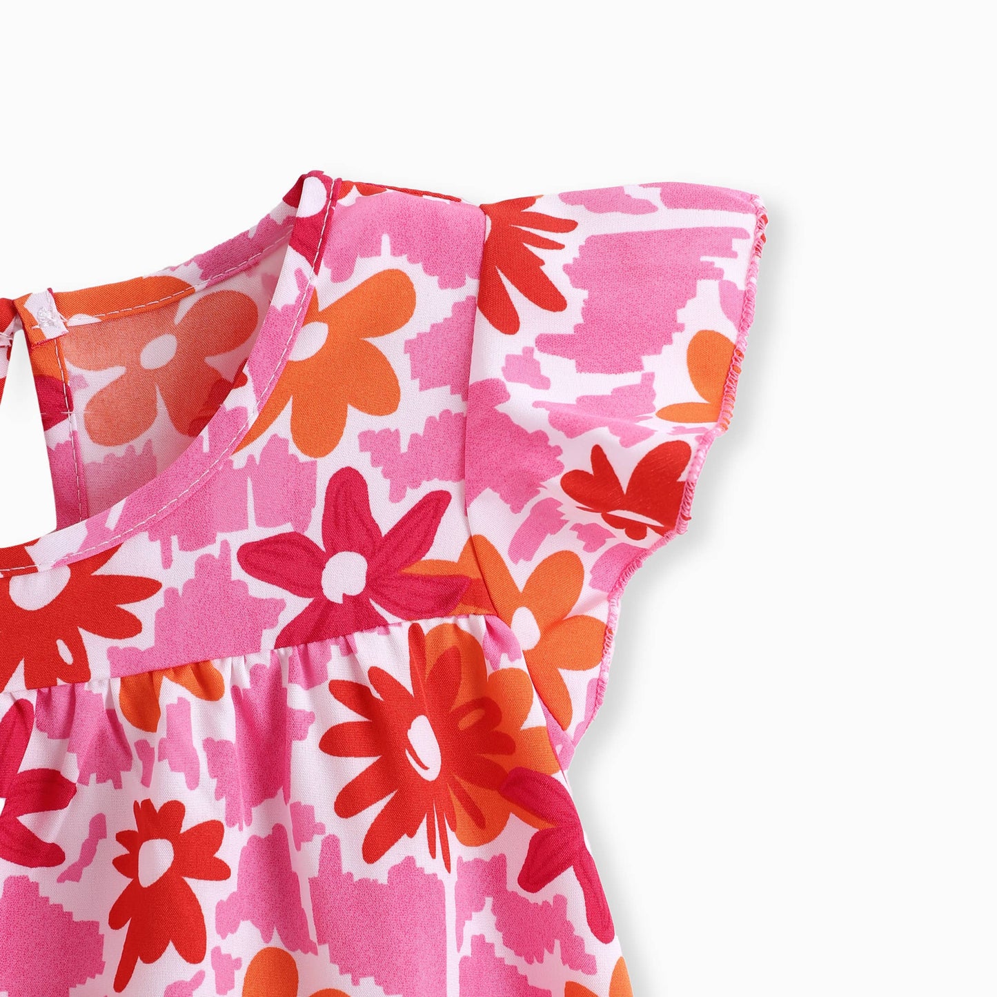 100% Cotton Baby All Over Floral Print Flutter-sleeve Dress: Pink / 12-18 Months