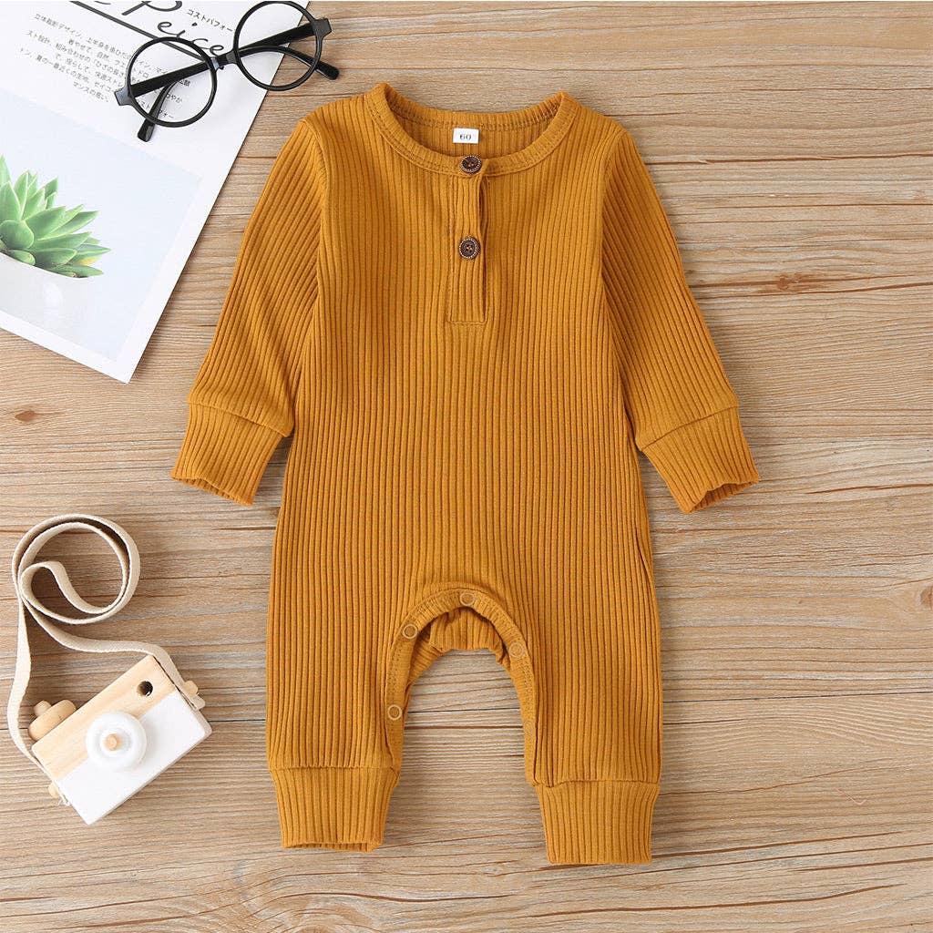 Baby Boy / Girl Cotton Knitted Style Cardigan Jumpsuit: 0-3 Months / Ginger