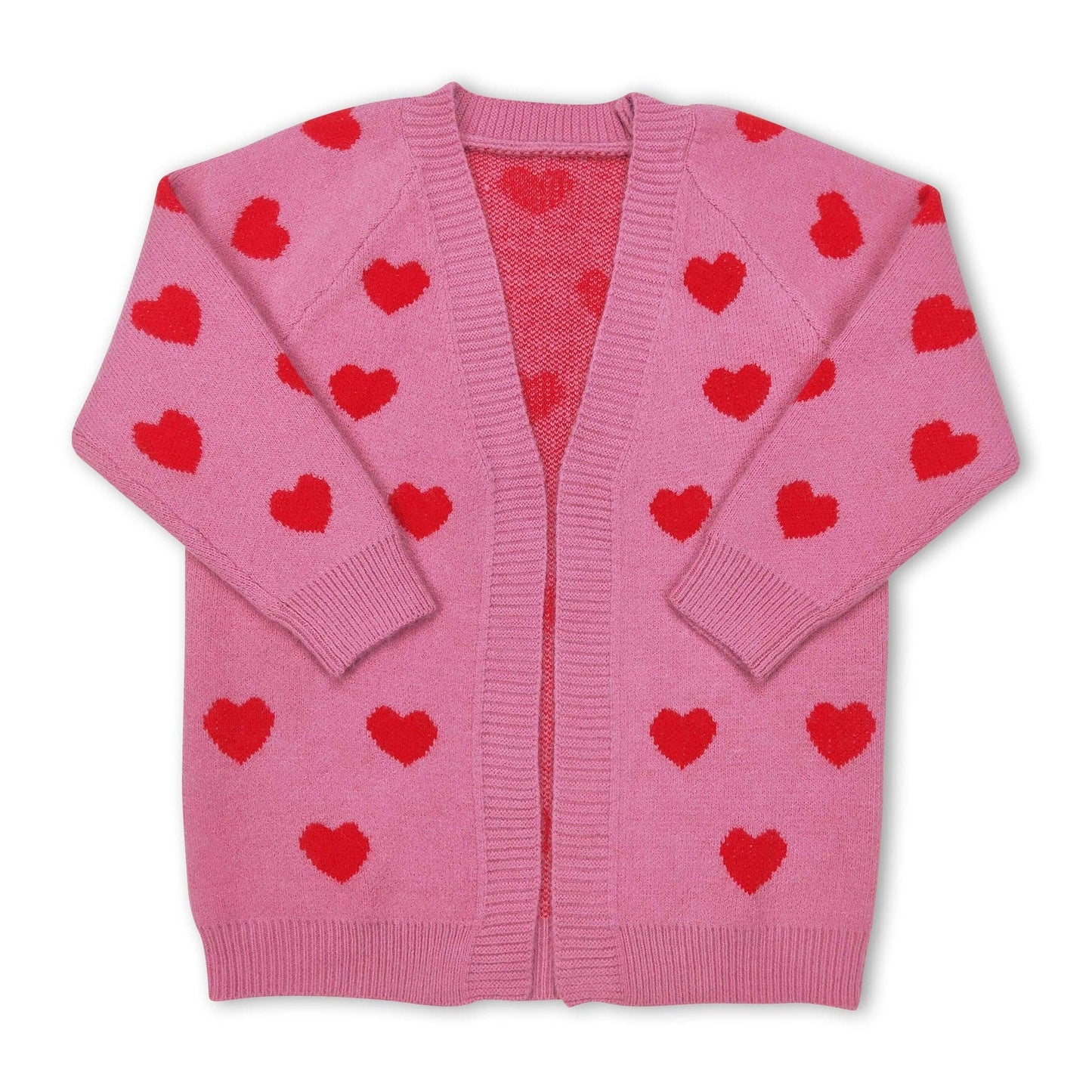 Pink heart cardigan girls Valentine's day sweater: 6-7T