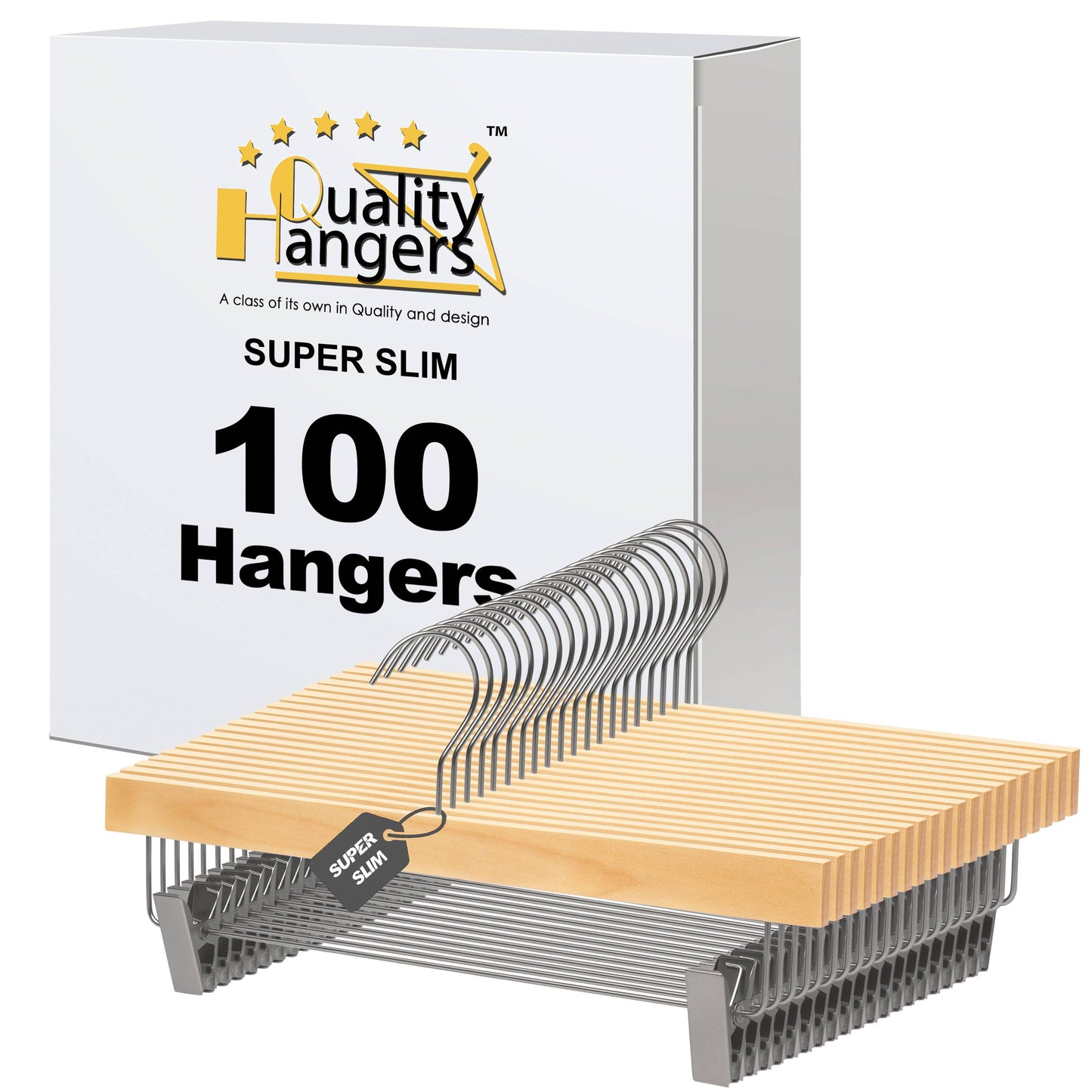 WS72 Ultra Slim Skirt Pant Hangers + Clips Natural — 100 Pcs