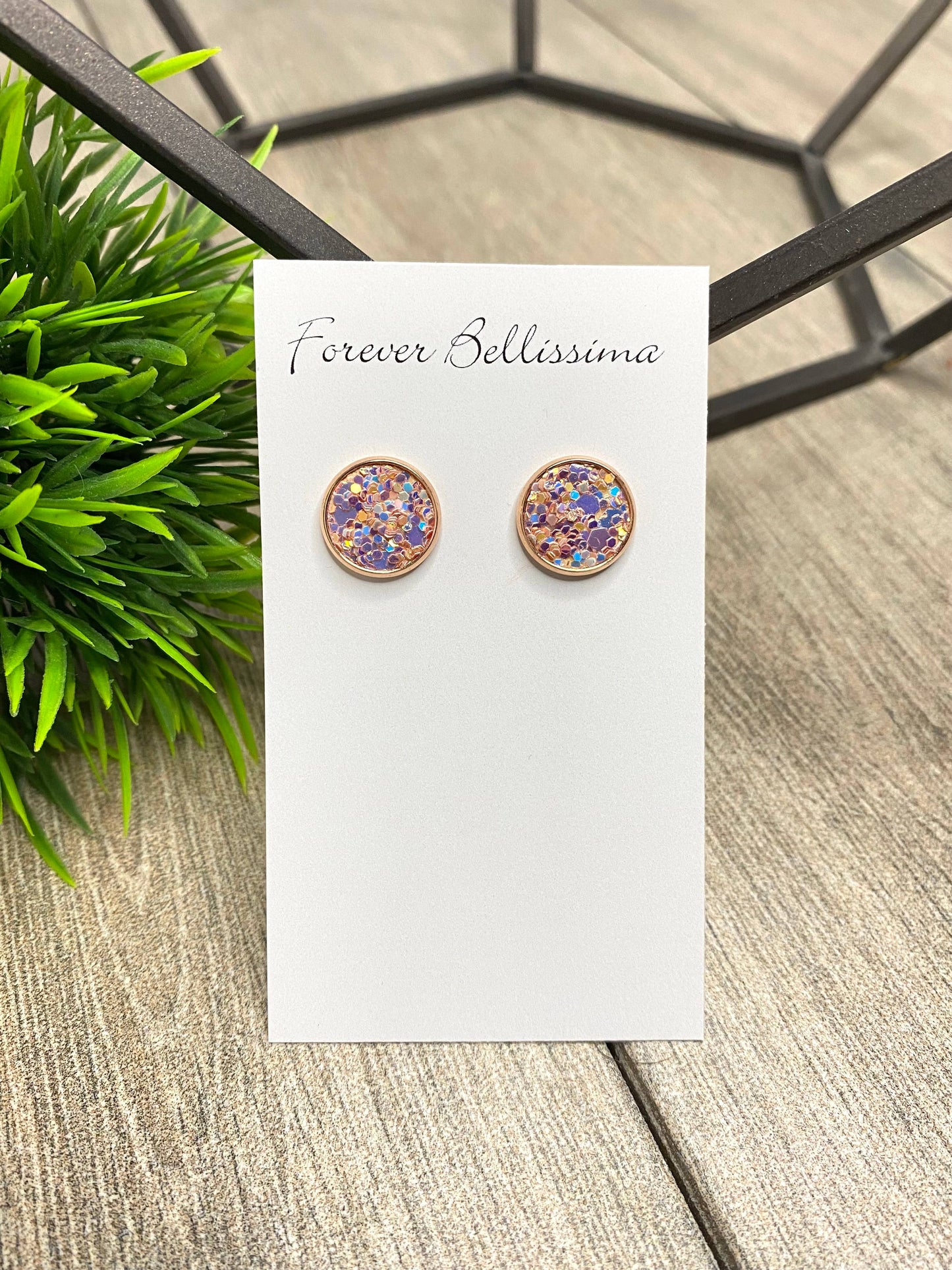 Rose Gold Stud Earrings | Glitter & Glam Stud Earrings