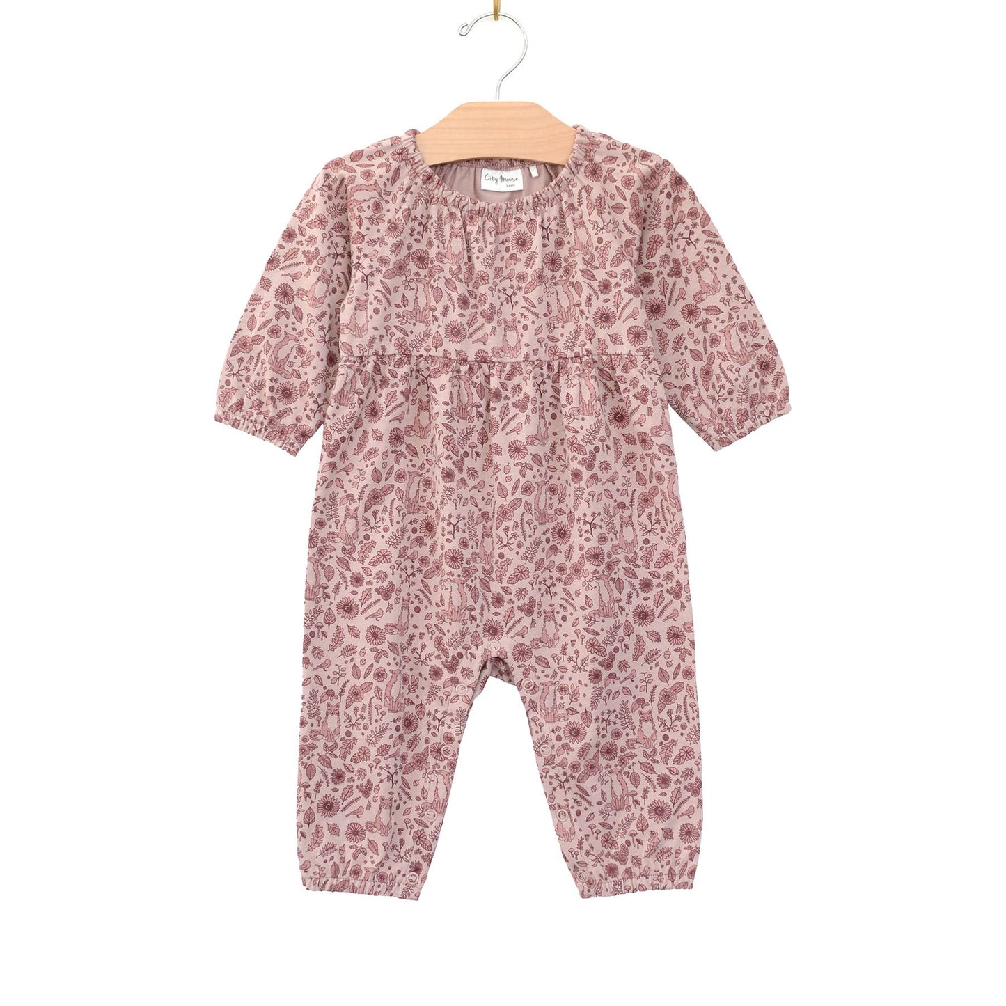 Raglan Long Leg Romper- Fox Floral Dusty Rose: 18-24m