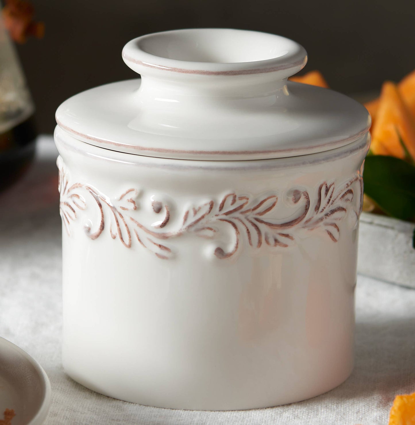 Antique Butter Bell Crock - White Linen