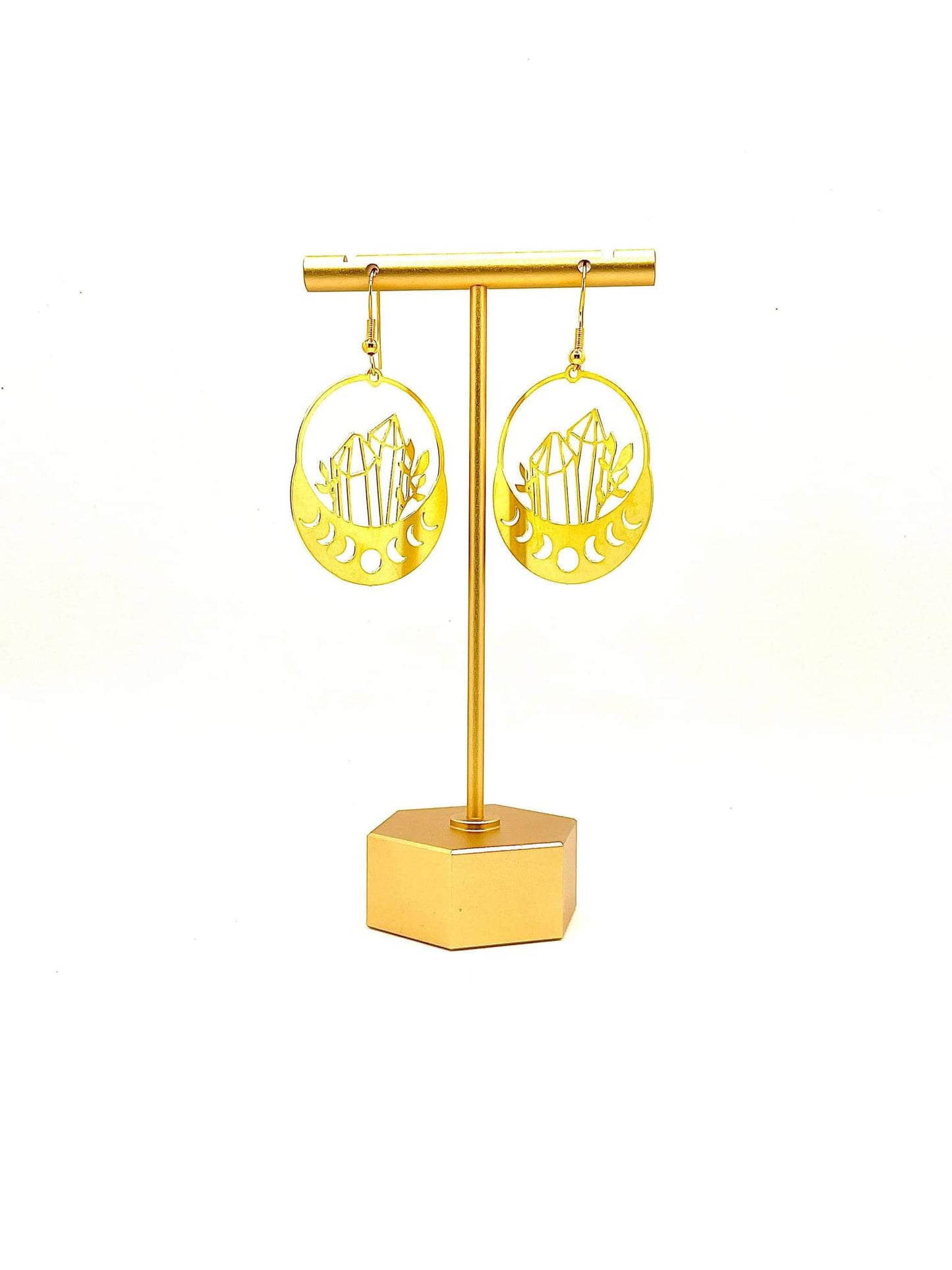 Golden Moon Phases & Crystals Earrings