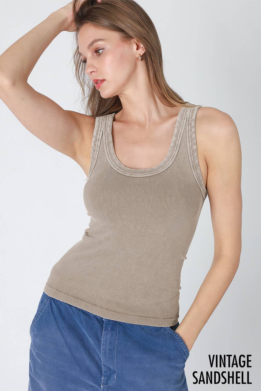 NS8258 - Vintage Reversible Ribbed Tank: Vintage Sandshell