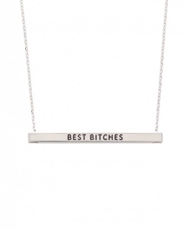 FR2933 BEST BITCHES_3D Horizontal Brass Bar Necklace