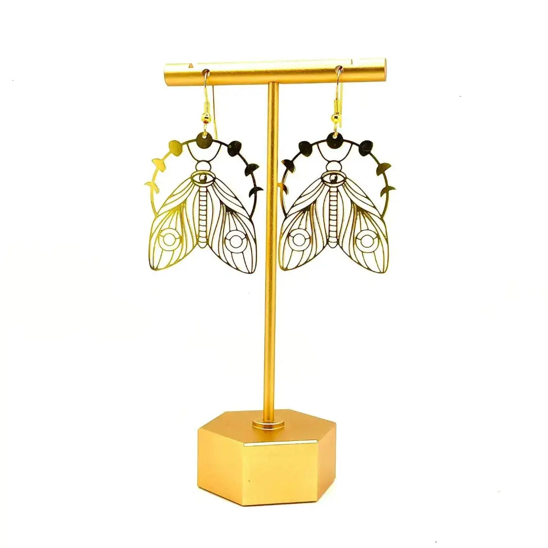 Golden Moon & Moth Earrings