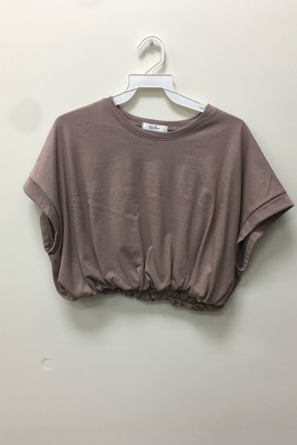 COTTON SHIRRED CROP TOP: LARGE / WALNUT