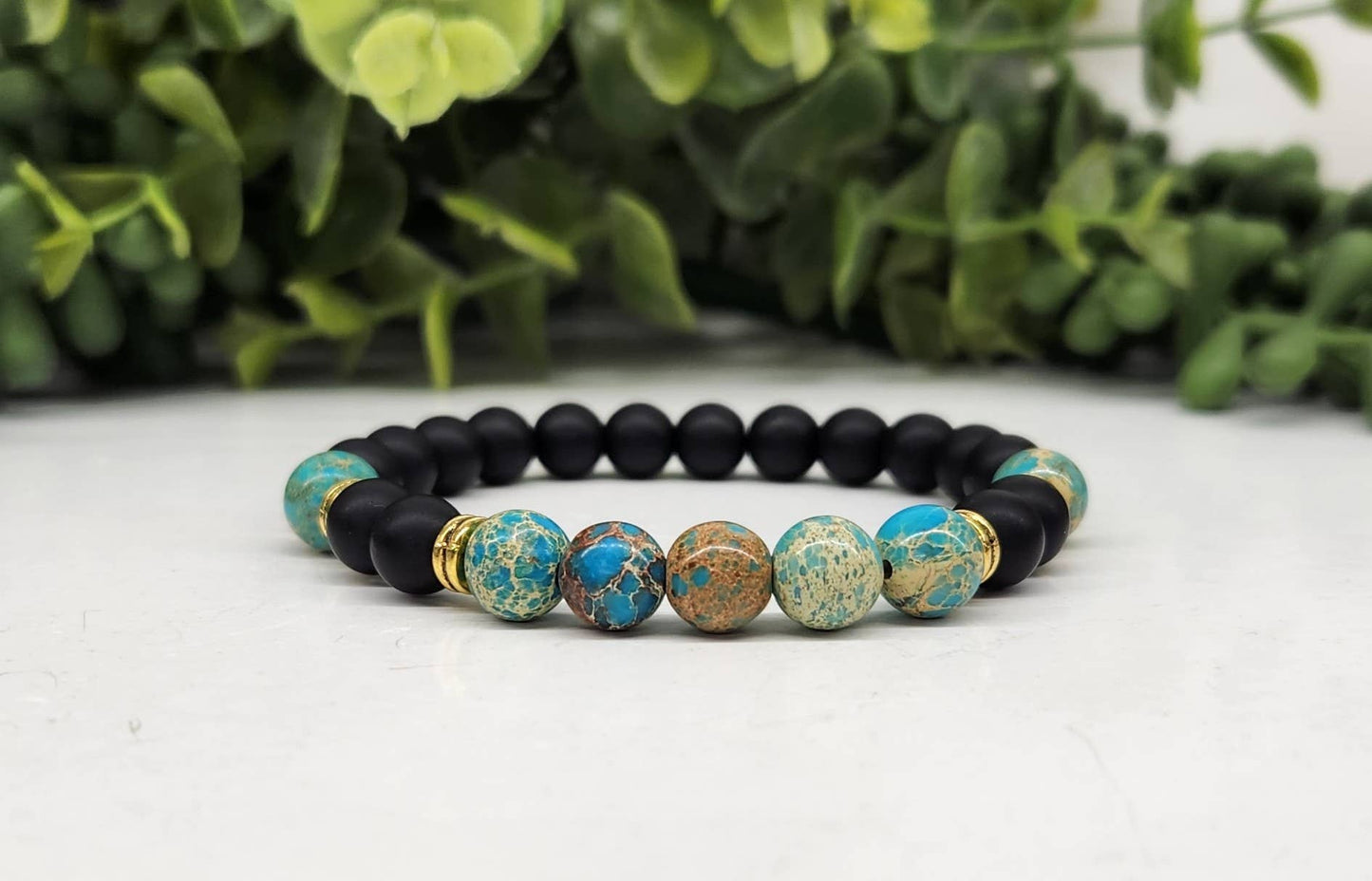 CALMNESS - Imperial Jasper (Blue)/Blk Obsidian Bracelet 8MM