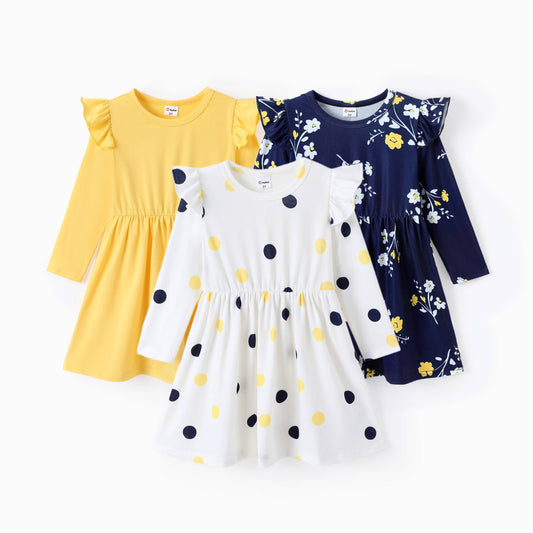 3-Pack Toddler Girl Floral Ruffle Dress: Royalblue / Kids: 3 Years