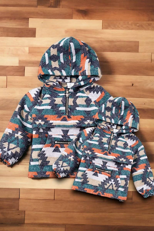 (KIDS) NAVY BLUE & ORANGE AZTEC PULLOVER. TPG651122243-JEANN: XL