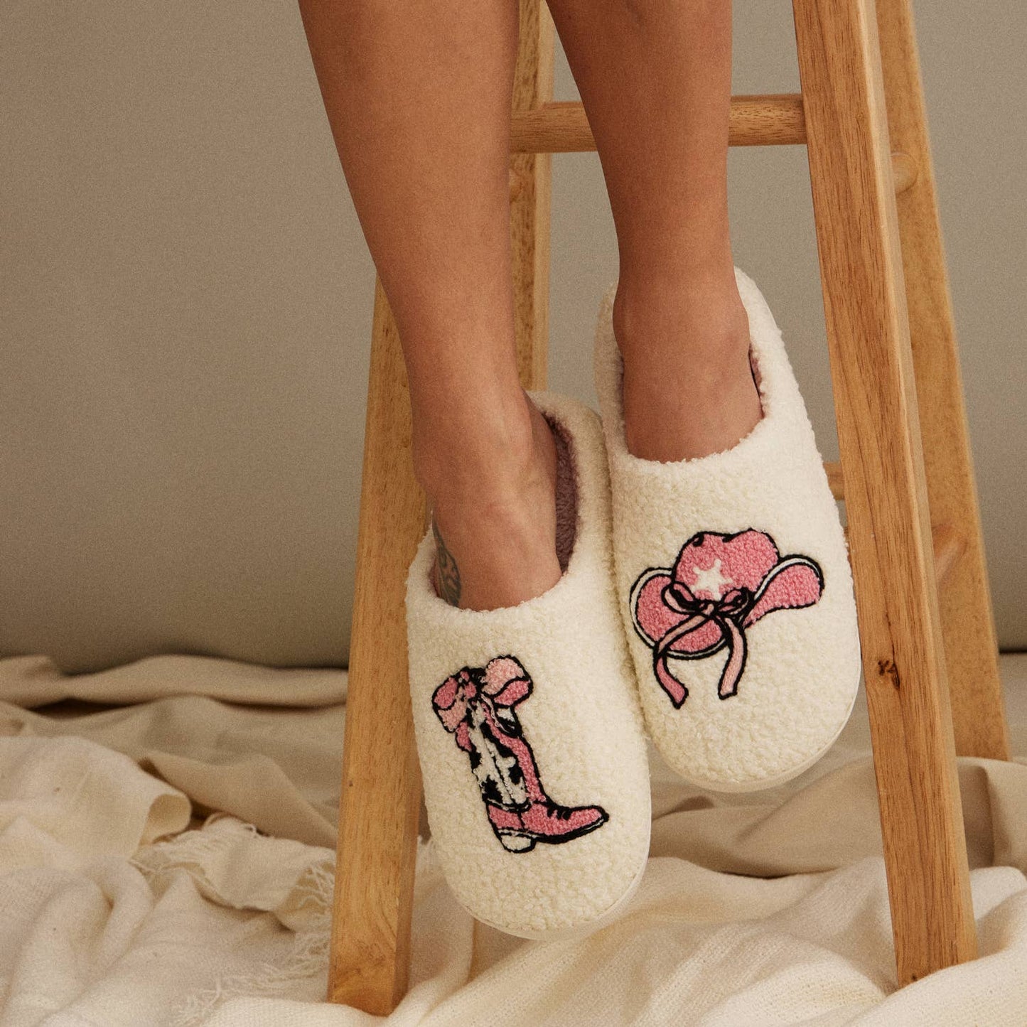 Western Boots and Hat Home Slippers: Pink / Small / 4DL98006