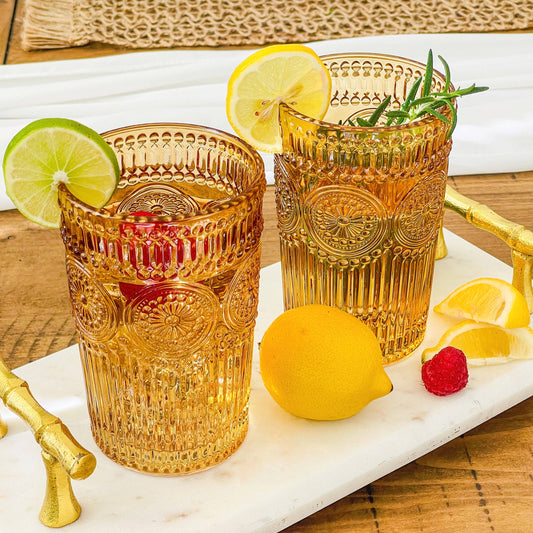 13 oz. Vintage Textured Amber Drinking Glasses (Set of 6)