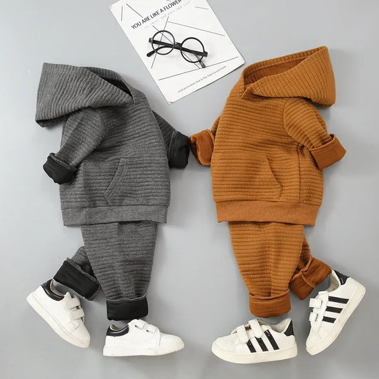 2pcs Baby BoyGirl   Thickened   and Trousers Set: 9-12 Months / Grey