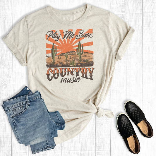 Western Play Me Some Country Music Graphic Tee: M / Oat / Short Sleeve