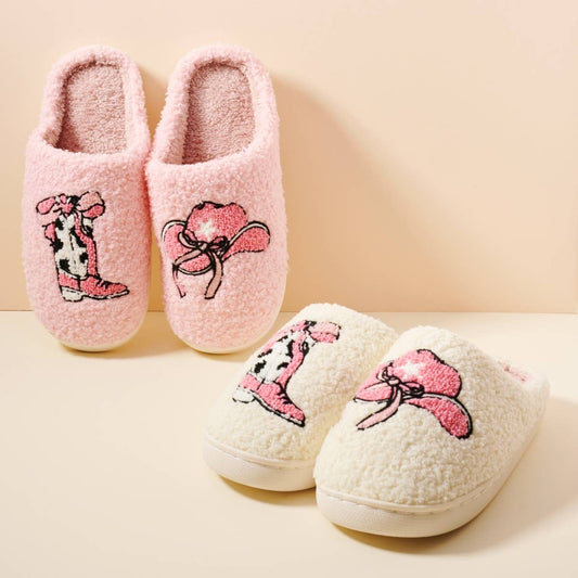 Western Boots and Hat Home Slippers: Pink / Small / 4DL98006