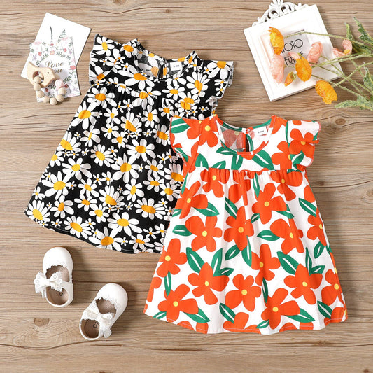 100% Cotton Baby All Over Floral Print Flutter-sleeve Dress: Pink / 12-18 Months