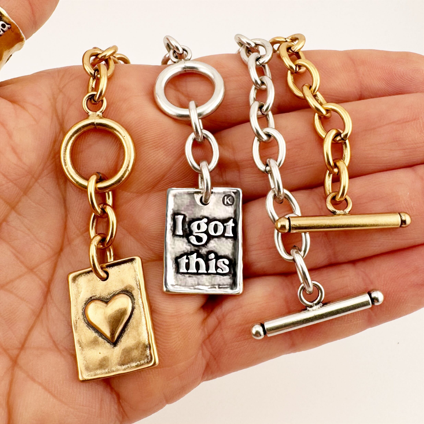 CHOOSE YOUR MESSAGE | SQUARE | Chain Bracelet: UNFUCKWITHABLE / GOLD / XS (7")