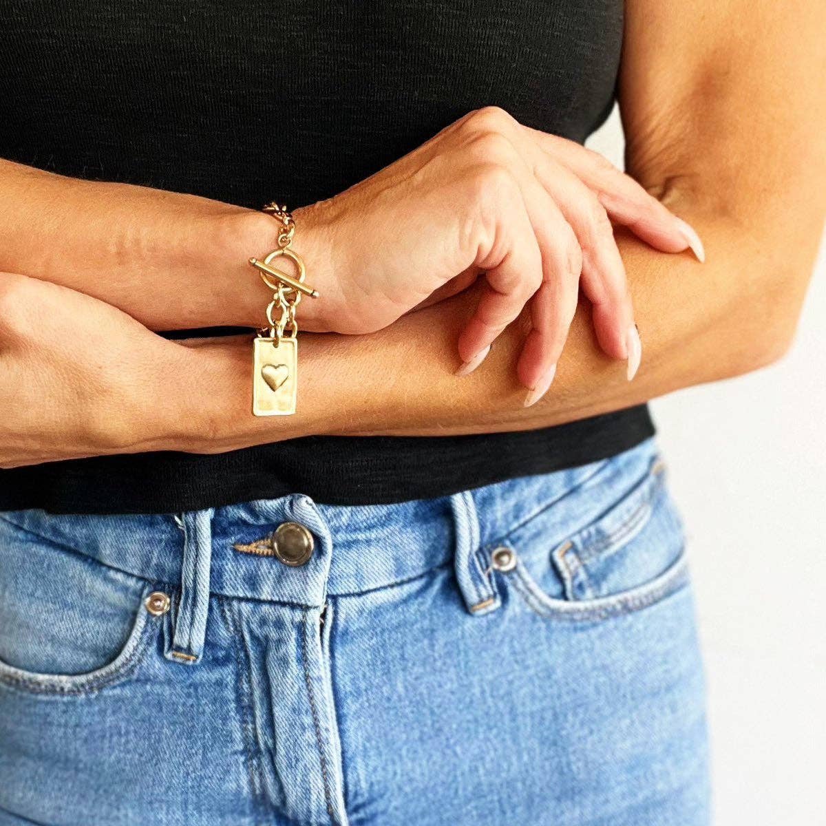CHOOSE YOUR MESSAGE | SQUARE | Chain Bracelet: UNFUCKWITHABLE / GOLD / XS (7")