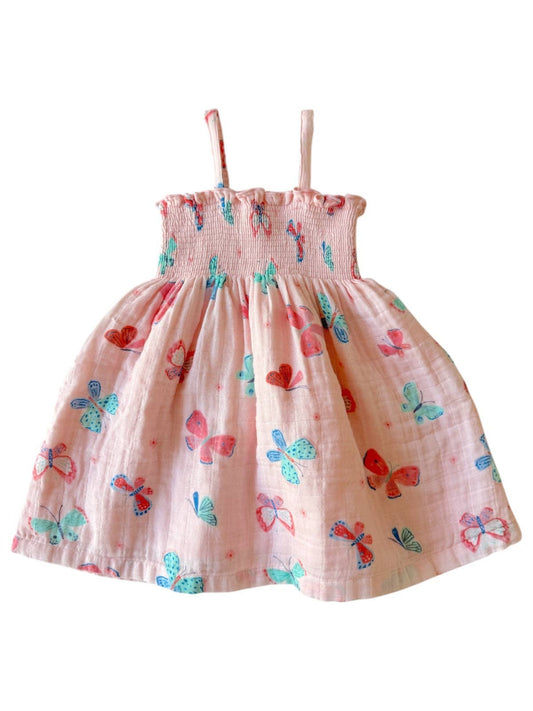 Whimsical Butterflies / Muslin Smocked Tube Dress: 5Y