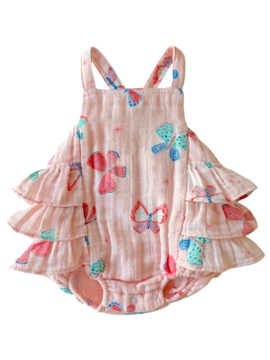 Whimsical Butterflies / Muslin Ruffle Sunsuit: 12-18M