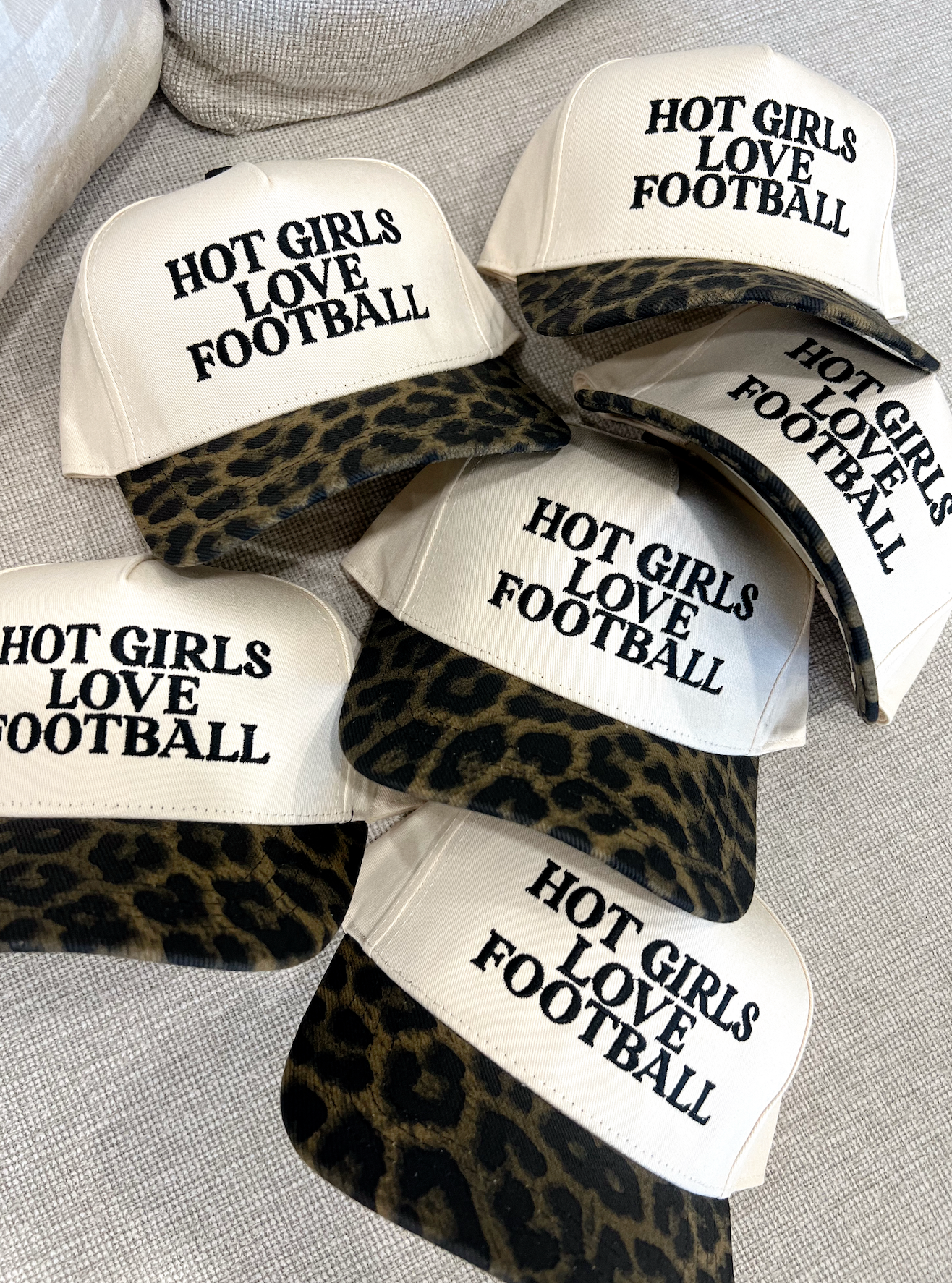 Hot Girls Love Football- Leopard Embroidered Hat - Game Day 