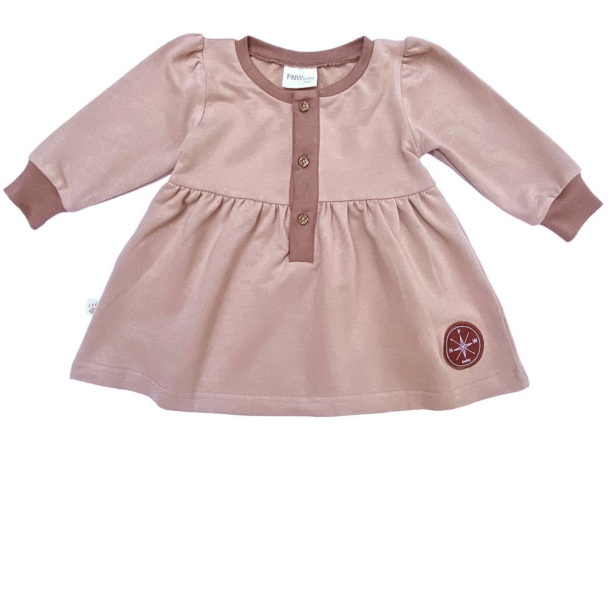 PNW Baby Button Dress- Rose: 18-24m