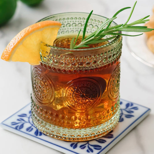 10 oz. Hobnail Beaded Floral Green Drinking Glasses