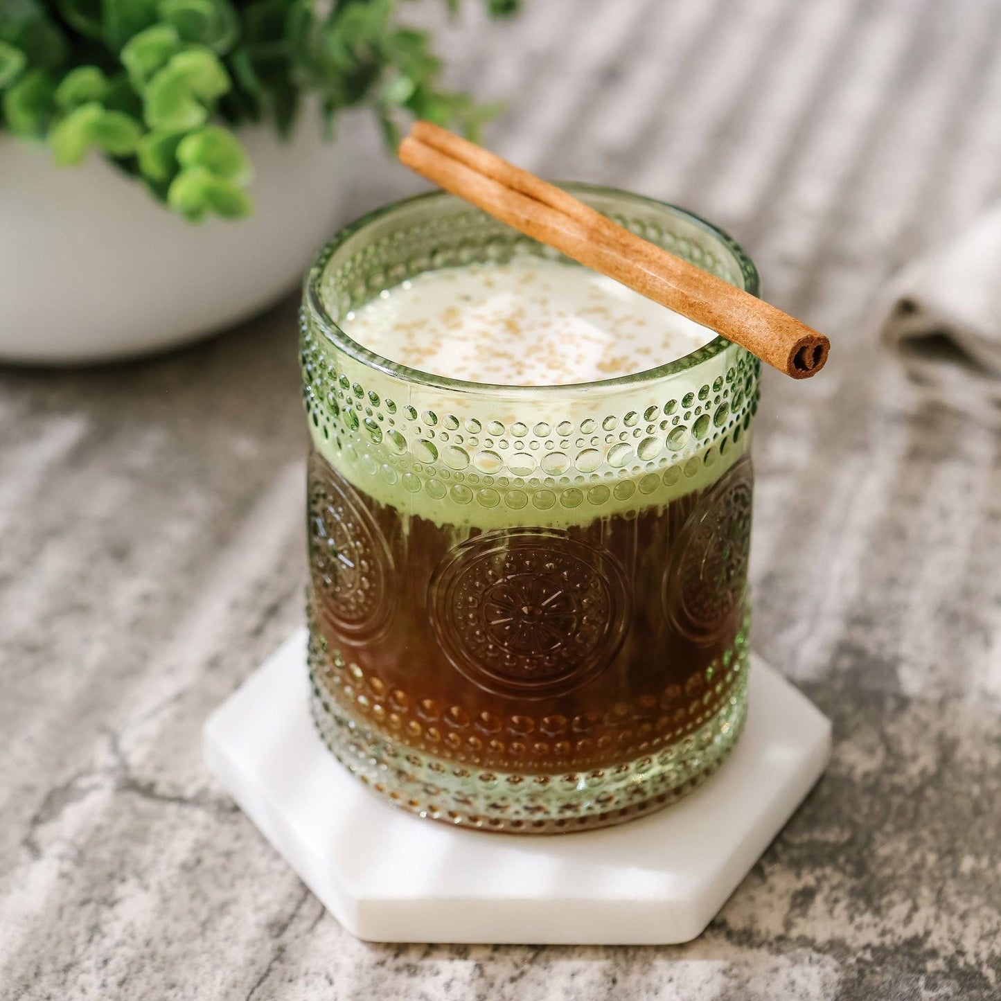 10 oz. Hobnail Beaded Floral Green Drinking Glasses