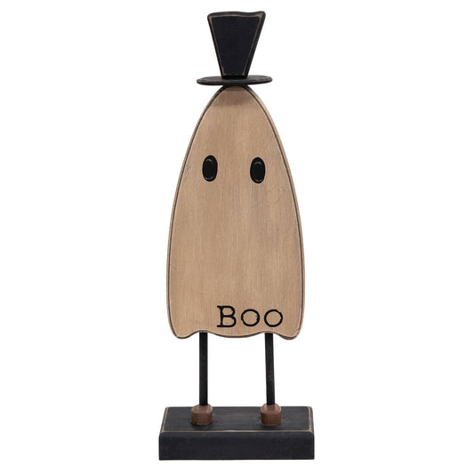 Wooden Top Hat Boo Ghost on Base