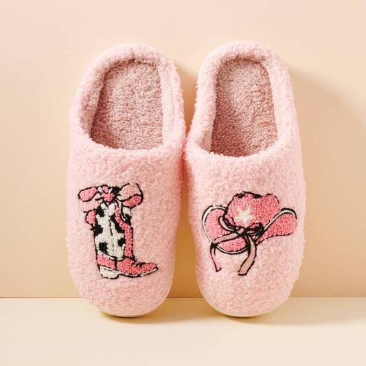 Western Boots and Hat Home Slippers: Pink / Small / 4DL98006