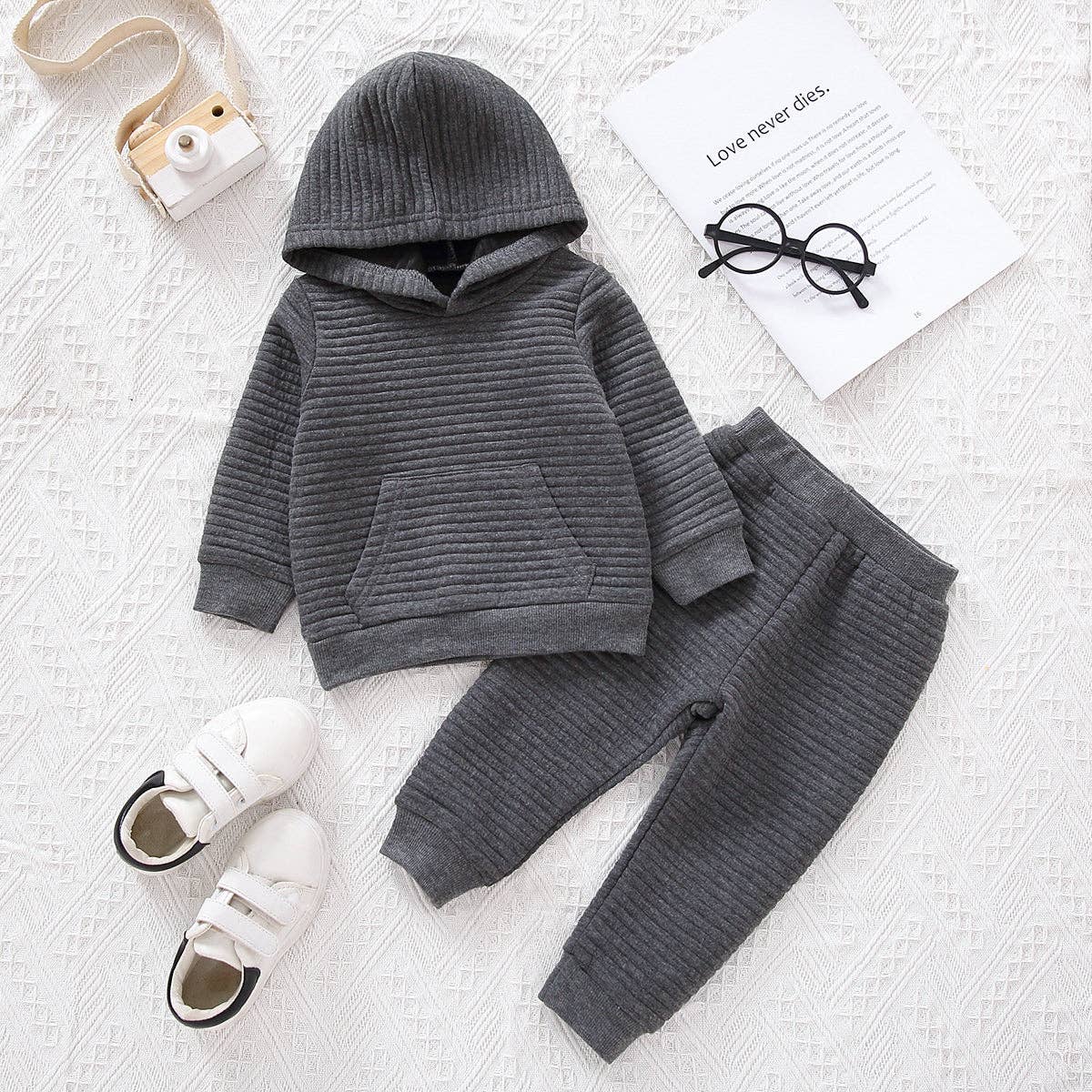 2pcs Baby BoyGirl   Thickened   and Trousers Set: 9-12 Months / Brown