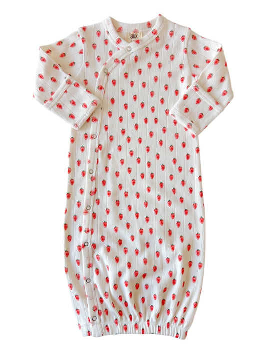 White Strawberry / Organic Pointelle Gown: 0-3M