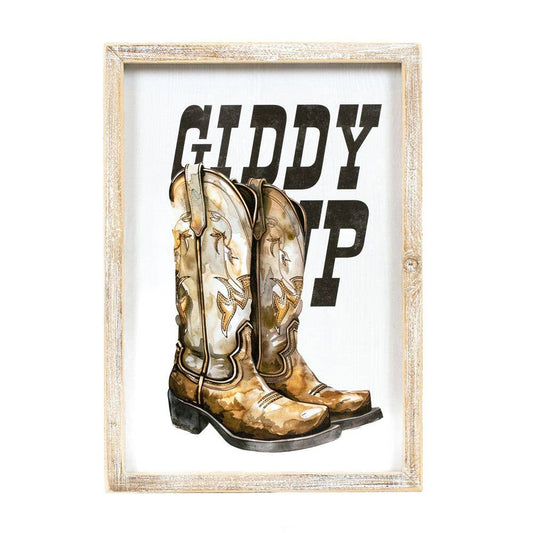 12045 - 9x13 wood frame sign (GIDDY) Cowboy Home Decor