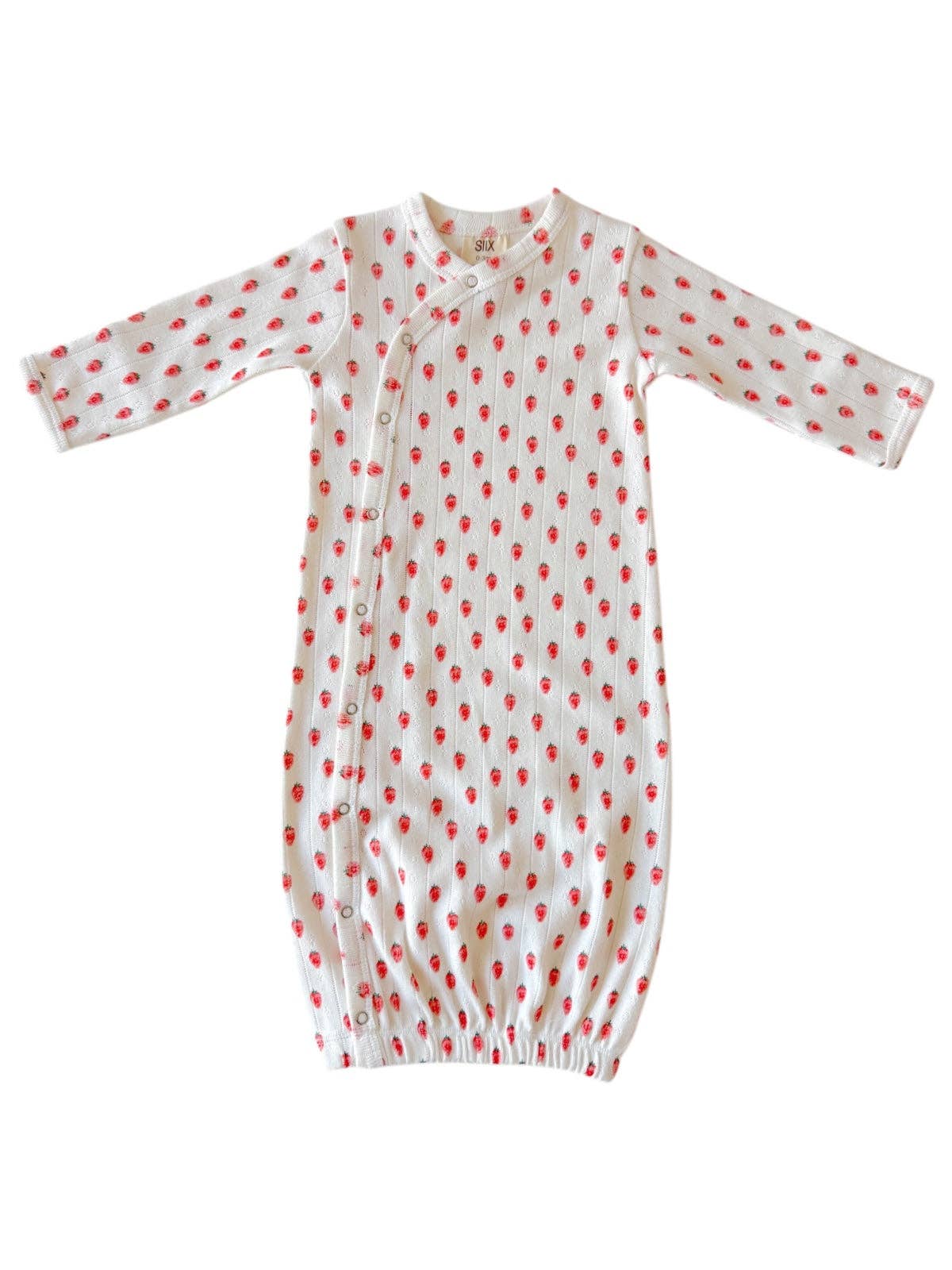 White Strawberry / Organic Pointelle Gown: 0-3M