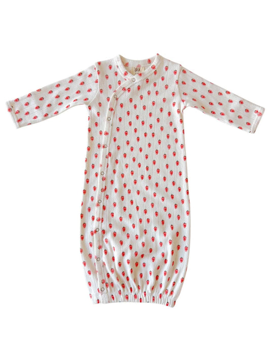 White Strawberry / Organic Pointelle Gown: 0-3M