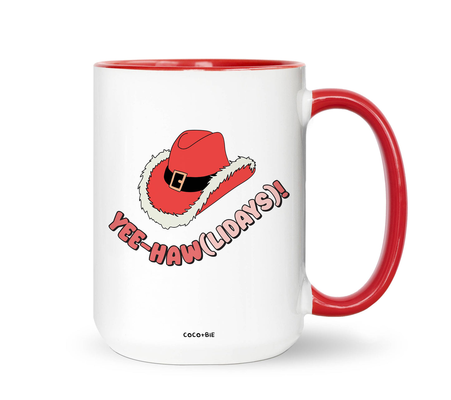 Yee-Hawlidays Christmas Coffee Mug - Cute,  Cowgirl, Western: Black Handle
