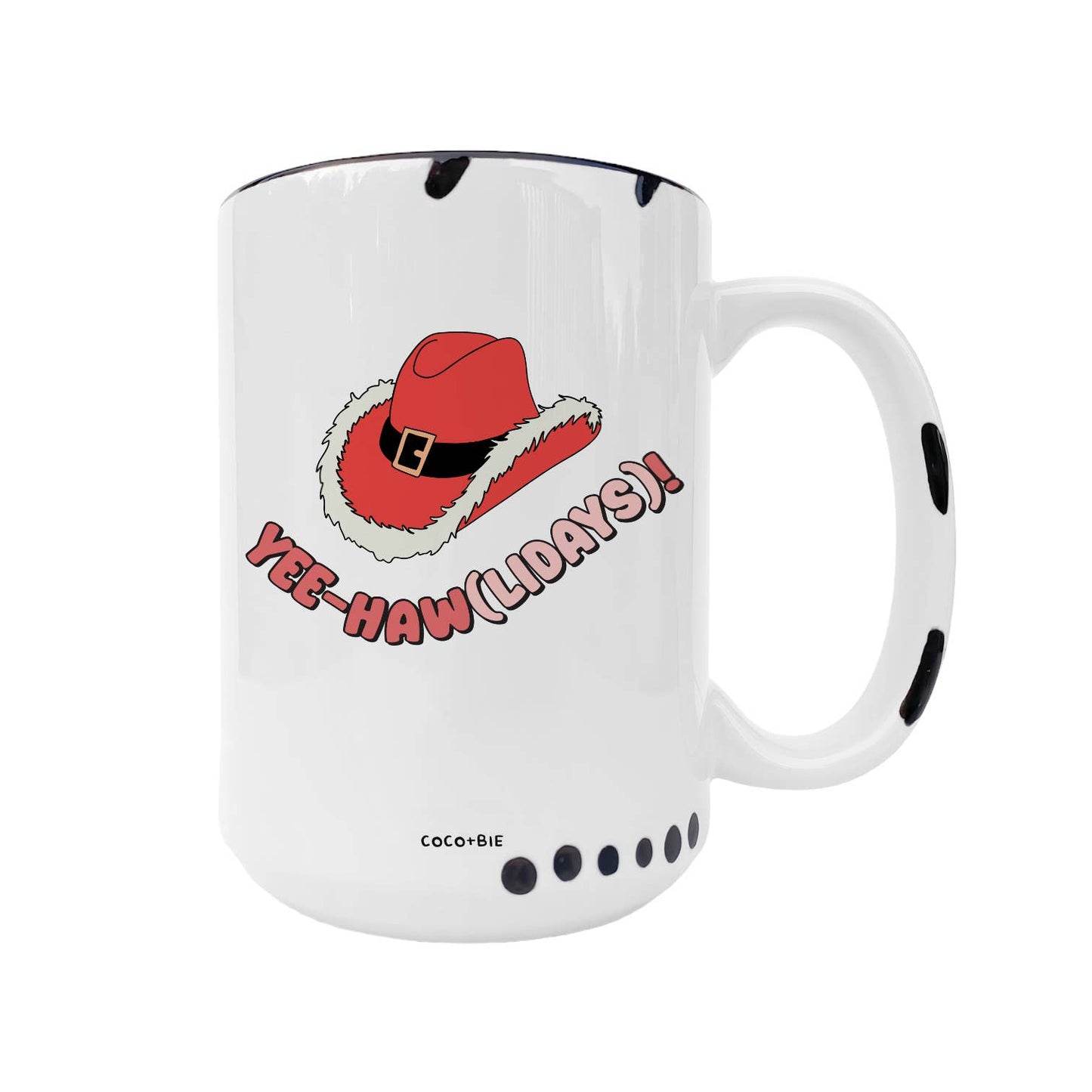 Yee-Hawlidays Christmas Coffee Mug - Cute,  Cowgirl, Western: Black Handle
