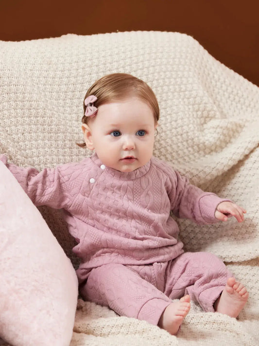 2pcs Solid Long-sleeve Baby Set: Pink / 6-9 Months
