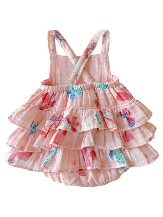 Whimsical Butterflies / Muslin Ruffle Sunsuit: 0-3M